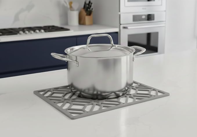 GASARÉ, Extra Large, Thick, Silicone Trivet for Hot Dishes, Pots, and Pans, Heat Resistant Mat for Countertop, Hot Pad for Kitchen, Easy to Clean, 16 x 12 x 3/8 Inches, (Gray, Geometric)