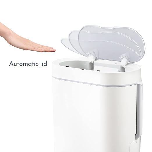 ELPHECO Bathroom Trash Can with Toilet Brush 2.5 Gallon Waterproof Trash Bin Smart Garbage can with lid Motion Sensor Waste Bin Automatic Bathroom Decor (White) | Motion Sensor Garbage can with lid, Automatic Trash Bin, Waterproof Waste Bin, Bathroom D...