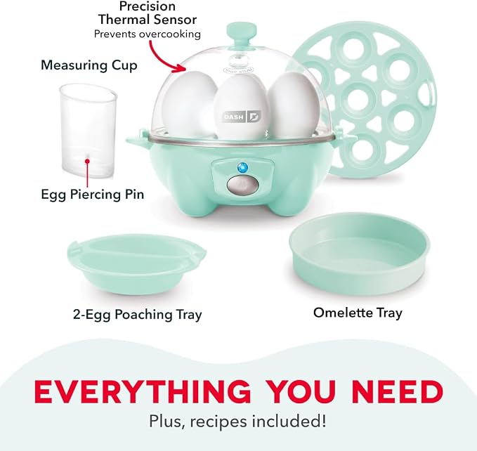 Dash Rapid Egg Cooker, 7 Hard Boiled Eggs, Aqua | Electric Egg Poacher, Boiler, Steamer & Omelette Maker Machine, Soft or Poached Eggs for Breakfast, Auto Shut-Off, BPA-Free