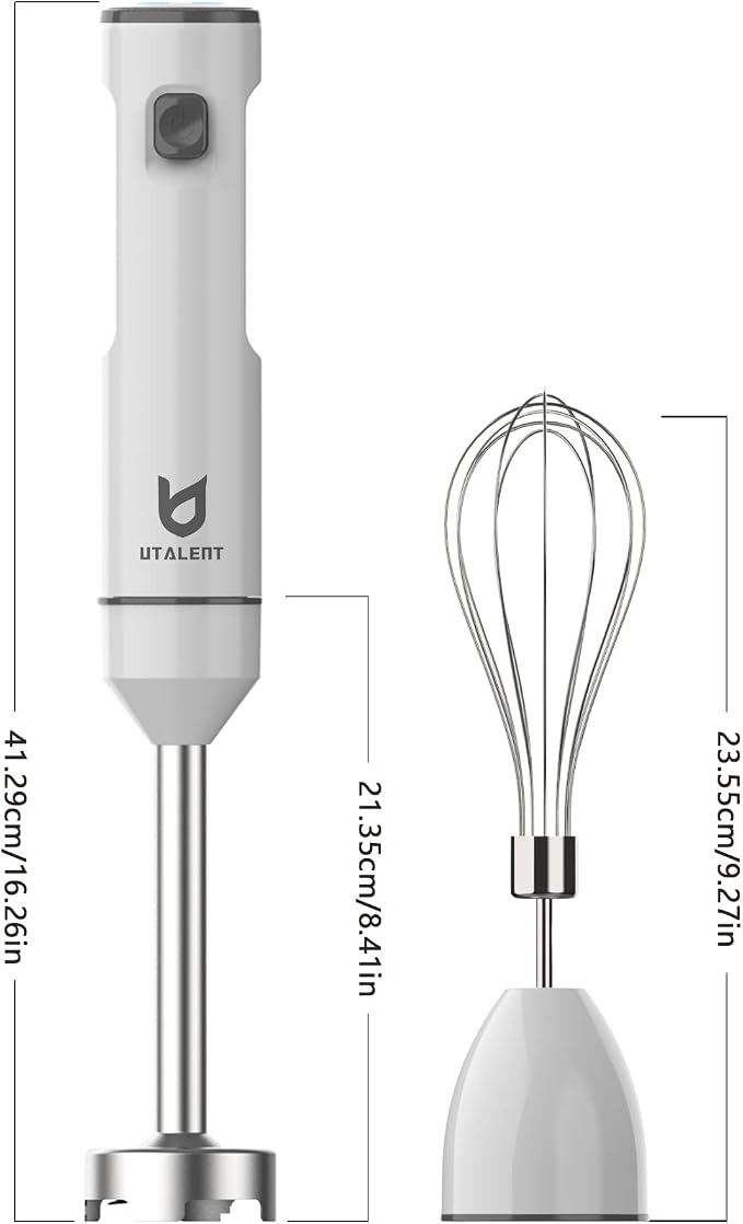UTALENT Cordless Hand Blender with whisk for Smoothies, Milkshakes & Soups | Variable speed immersion blender, Pure Copper Winding Brushless Motor, USB-C rechargeable, Long-lasting, Ice crush blade