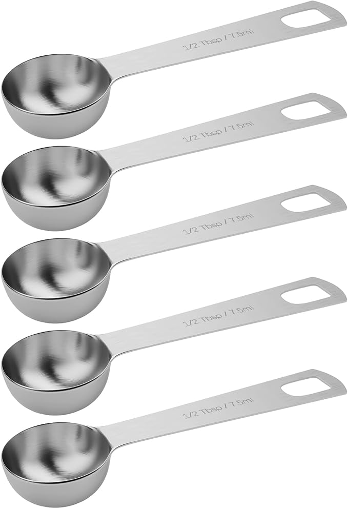 5PCS 1/2Tbsp(1.5tsp, 7.5ml) Measuring Spoon, Stainless Steel Teaspoon | High Precision, Food-Grade, ‌Rust-Free, Dishwasher-Safe, Easy-Read Markings, Multi-Purpose, Sturdy & Durable