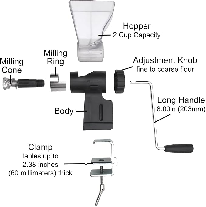 Kitchen Crop Hand Crank Grain Mill Wheat Flour Grinder, Stainless Steel Metal Burrs (The Grain Mill)