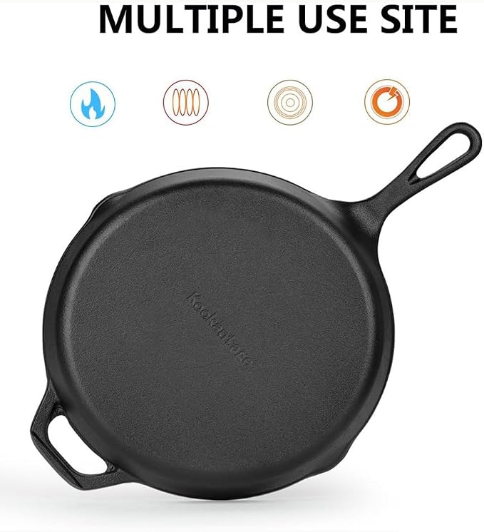 12 Inch Cast Iron Skillet Antirust Treated Pre-Seasoned Iron Pan with Silicone Handle Cover