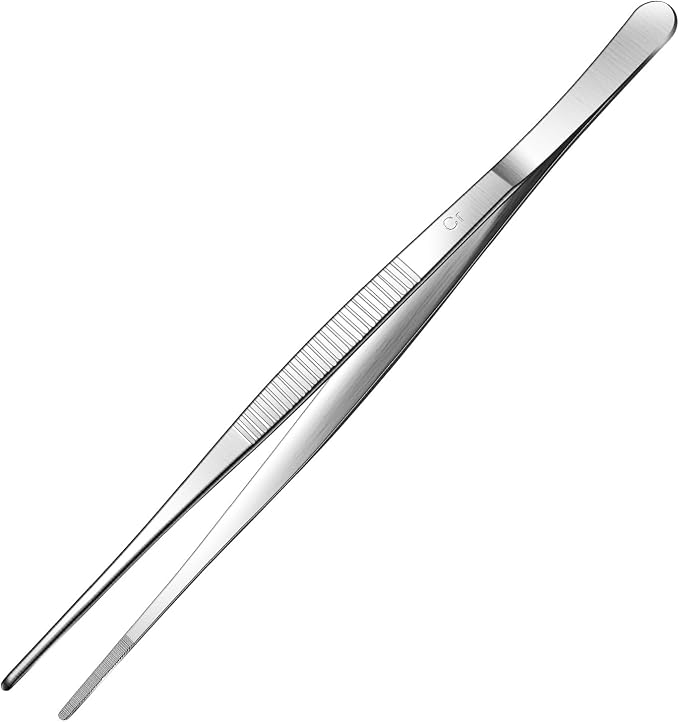 Aniso Long Tweezers, Stainless Steel, 12 Inches | Precision Serrated Tip, Cooking Tweezers Tongs， For Barbecue, Hand-Made，Steaks, Bread, Pizza, Salads