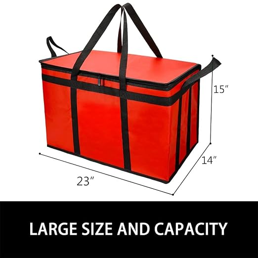 Bodaon 2-Pack Insulated Food Delivery Bag for Hot/Cold Meal, XXX-Large Cooler Bags, Pizza Delivery Bag for Commercial Delivery, Insulated Grocey Thermal Bag, Red