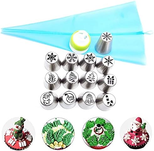 Dr.Pedi 15 Pcs Christmas Decorations Piping Bags and Tips Set 13 Piping Tips Set Icing Tips Icing Piping Nozzles Set Frosting Bags Ties Cupcake Decorating Kit