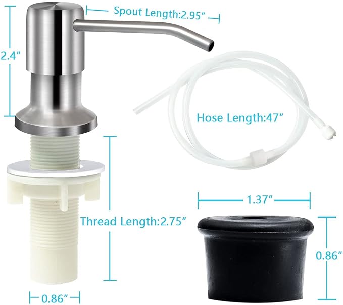 Soap Dispenser for Kitchen Sink, Brushed Nickel Countertop Soap Dispenser Pump, 47" Silicone Extension Tube Connect to The Soap Bottle Directly, Say Goodbye to Frequent Refills (Brushed Nickel)