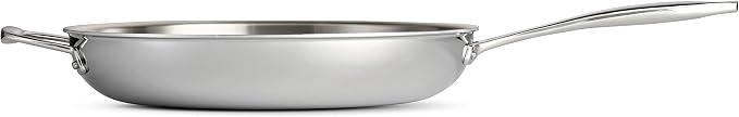 Tramontina Signature Tri-Ply Clad Stainless Steel 12-Inch Large Frying Pan | Induction-Ready Skillet with Helper Handle, Dishwasher-Safe, NSF-Certified, Made in Brazil