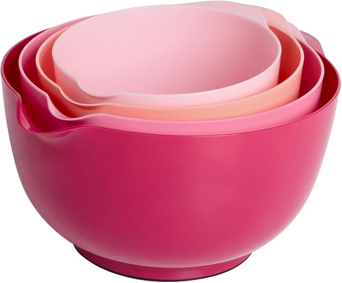 BoxedHome Classic Mixing Bowls Set of 4, BPA Free Plastic, Microwave Safe | 4.5, 3.5, 2.5 and 1.7 QT, Non-slip Base Large Non-toxic Nesting Bowl with Pour Spout, Dishwasher Safe, for Prep, Cooking