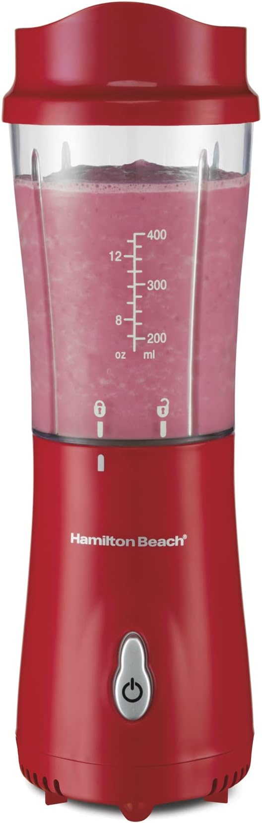 Hamilton Beach Personal Blender with 14oz Travel Cup and Lid, Black (51101AV) & Hamilton Beach Personal Blender for Shakes and Smoothies with 14oz Travel Cup and Lid, Red (51101RV)