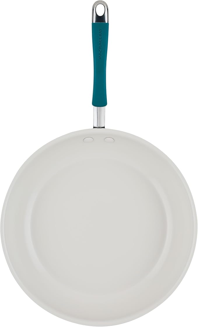 Rachael Ray Cucina Ceramic Nonstick Frying Pan/Skillet, 12.5 Inch Non Stick Open Fry Pan, Dishwasher Safe - Marine Blue