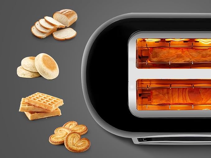 Roter Mond Smart 2 Slice Toaster, Touchscreen, Bagel Defrost, Retro Black | Retro stainless steel, digital timer & sleep mode, 6 bread types & shades, defrost/reheat/cancel,even toasting wide slots