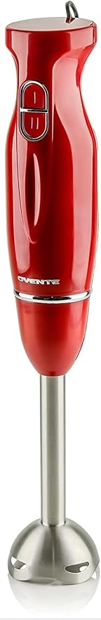 OVENTE Electric Corded Hand Blender, 300W with 2 Mixing Speeds Red HS560R | Handheld Immersion Stick Mixer with Stainless Steel Blades for Smoothies, Purees & Baby Food