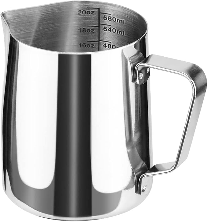 Stainless Steel Milk Frothing Pitcher Cappuccino Pitcher Pouring Jug Espresso Cup Creamer Cup for Latte Art, 20 Ounce (600 ML)