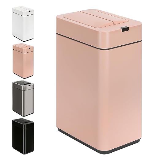 SYNCVIBE Slim Bathroom Trash Can, 2.6 Gallon, Butterfly Sensor Lid, Pink | Stainless Steel Garbage Can, Automatic Trash Bin, IPX5 Waterproof Wastebasket for Under Counter and Small Spaces