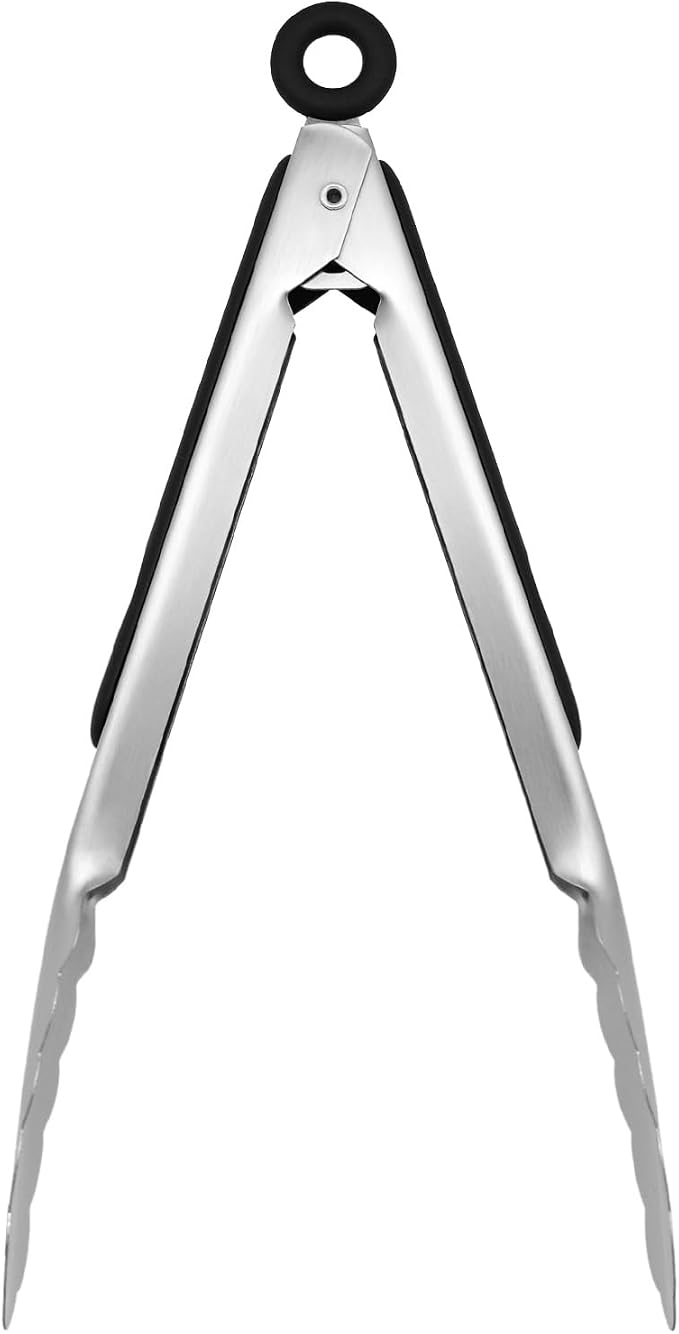 9-inch Stainless Steel Kitchen Tongs with Locking, Metal Food Tongs Non-Slip Grip (9")