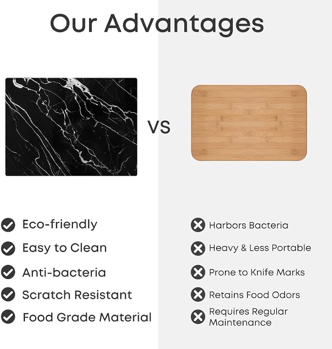 Murrey Home Glass Cutting Board for Kitchen Counter, Tempered Glass Chopping Boards Dishwasher Safe, Small Clear Countertop Tray, Scratch Resistant, Heat Resistant, Non Toxic, Black Marble, 16"x12"