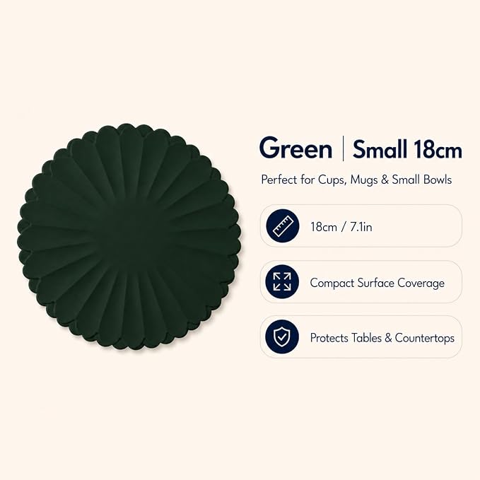 Heat-Resistant Silicone Trivet Mats, Non-Slip Hot Plate Holder for Kitchen Countertops & Dining Table, Reusable Pot Holder Pad with Secure Grip, Dishwasher Safe (Green, Diameter: 18cm/7.09")