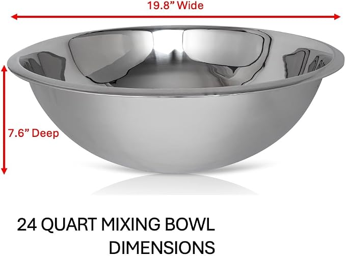 24 Quart Large Stainless Steel Mixing Bowls Set, 3-Pack, Nesting Bowls | Extra Large Commercial Grade Metal Bowls for Meal Prep, Baking, Serving, Food Storage. Rustproof & Dishwasher Safe