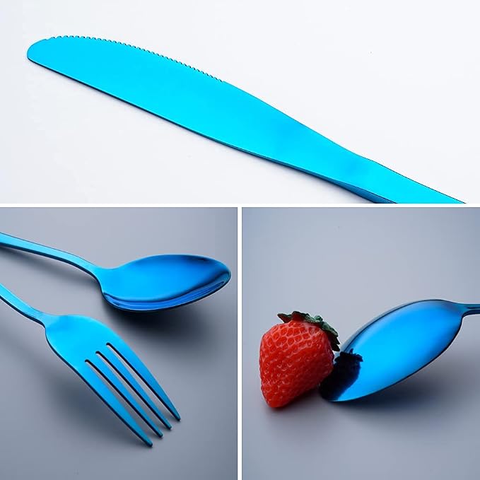 Travel Utensils Set with Case Reusable Portable Cutlery Set Stainless Steel 8pcs Including Dinner Knife Fork Spoon Chopsticks straws(Blue) | Dishwasher Including Dinner Knife Fork Spoon Chopsticks Straws Travel Fork Spoon Knife for Work, School, Campin...