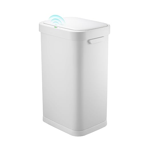 13 Gallon Trash Can, Touchless Stainless Steel Kitchen Bin (White) | Automatic Motion Sensor Lid | 50L Fits 13 Gal Tall Kitchen Bags | Anti-Fingerprint Brushed Finish | For Home Office