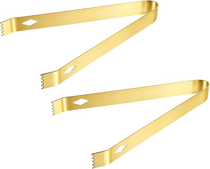 2 Pack Small Metal Tongs, 6 Inch Stainless Steel Restaurant Grade Serving Tongs with Teeth for Serving Food Sugar Salad Ice Coffee (Gold)