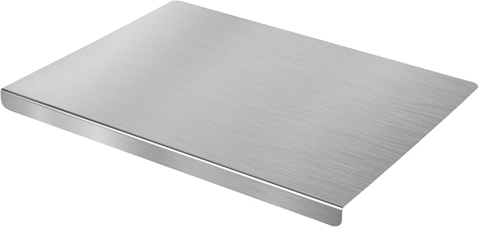 HUAKENER Large Stainless Steel Cutting Board for Kitchen, with Silicone Mat | Cutting Board with Counter Lip, Cutting Board with Silicone Mat for Meat, Fruits, Vegetables, Bread (15.7 x 11.8 Inch)