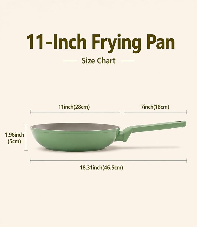USELUCK Non Stick Frying Pan Skillet,Egg Pan,Green Omelet Pan,PFOA Free,11 Inch Ceramic frying pan,Induction with all cooktops,non-slip grip.