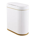 Bathroom Trash Can with lid 2.5 Gallon Motion Sensor White and Golden | Slim Wastebasket, Automatic Trash Bin Bathroom Decor for Bedroom and Office