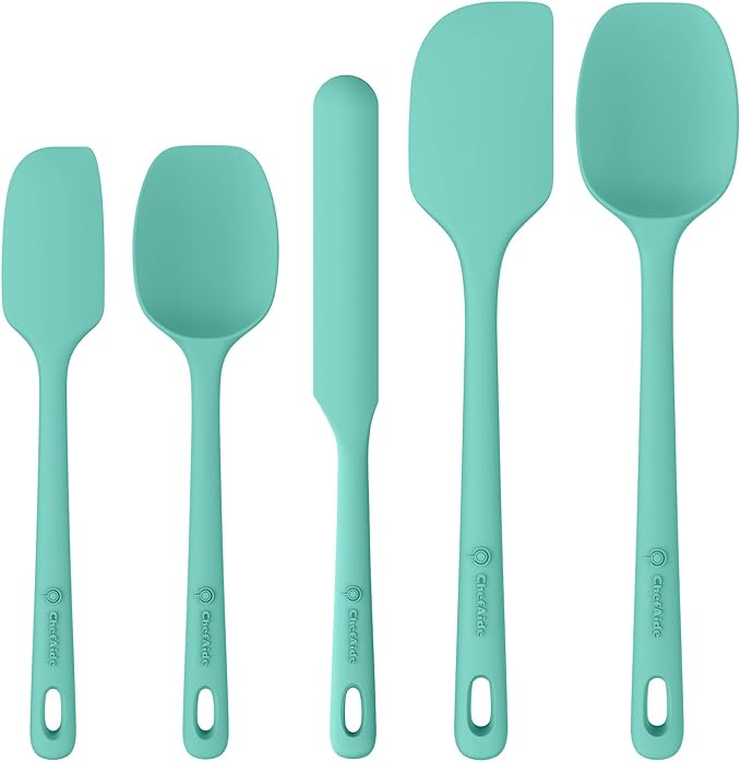 ChefAide 5 Pieces Silicone Spatula Set, Food Grade Rubber Spatula, Upgrade Strong Handle with Ergonomic Grip, Heat Resistant Up to 600°F for Nonstick Cookware, Cooking