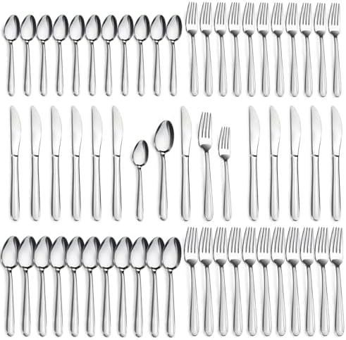 Pleafind 60-Pcs Silverware Set Service for 12, Premium Stainless Steel Flatware Set, Include Forks Spoons and Knives Set, Mirror Polished Cutlery Utensil Set for Home Restaurant, Dishwasher Safe