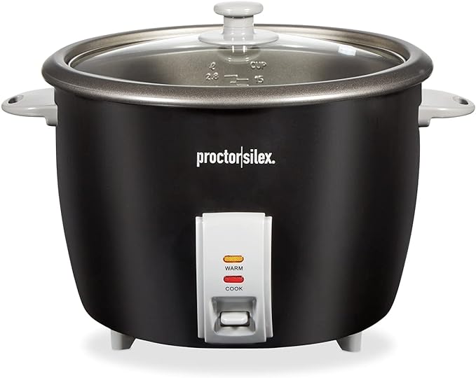 Proctor Silex Rice Cooker & Food Steamer, 30 Cups Cooked (15 Cups Uncooked) | Includes Steam and Rinsing Basket , Measuring Cup & Spatula | Easy 1 Touch Controls | Black | 37555MN
