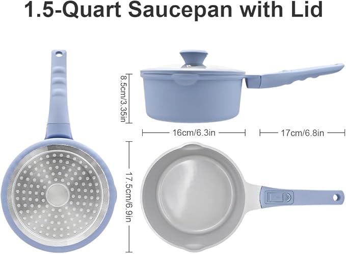 AIKENBBKK Small Sauce Pan with Lid, 1.5 Qt Ceramic Saucepan with Lid, Non Stick Sauce Pan, Milk Pot & Sauce Pot & Saucepan with Pour Spout, Detachable Handle Milk Pan, Induction Compatible, Oven Safe