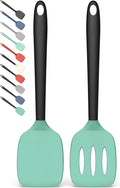 Coukre 2 Pack Silicone Spatula Set,High Heat Resistant, BPA-Free | Dishwasher Safe Kitchen Spatula for Nonstick Pans, Solid & Slotted Turners for Cooking, Sautéing, and Flipping,AquaGreenBlack