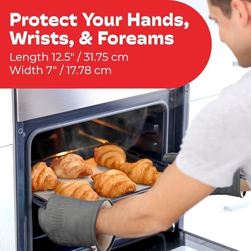 Silicone Oven Mitts - Gray Set of 2-12.5" - Heat Resistant to 536 F / 280 C Kitchen Gloves - Professional Grade Protection Hot Cooking Baking (Pack of 2)