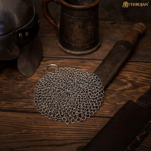 Cast Iron Cleaner 4.5" x 4.5" 316L Stainless Steel Chainmail Scrubber Round For Cast Iron Pan Griddle Skillet Dutch Oven Wok, Pan Pot BBQ Grills