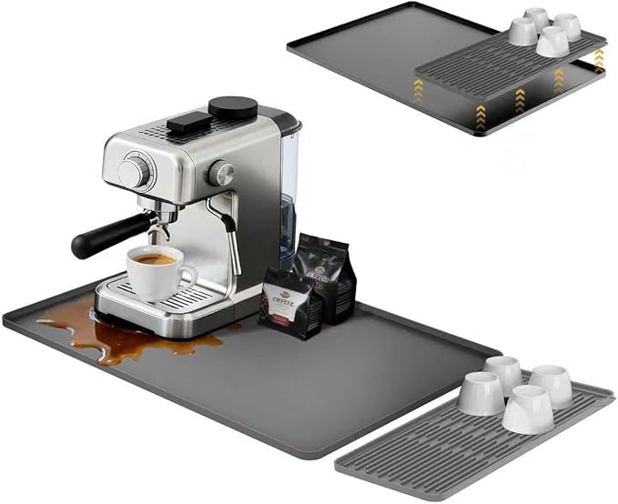 24×16-inch Barista-Grade Coffee Station Mat: Catch Spills, Protect Countertops! Silicone, Water Resistant & Heat Resistant. Perfect Under, as Dish Dryer or Pet Mat.(Grey)