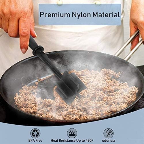 Meat Chopper Ground Beef Masher Tool for Hamburger | 5 Curve Blades Heat Resistant Meat Masher Tool, Turkey and More, Nylon Hamburger Chopper Utensil Non-scratch Utensils-Black