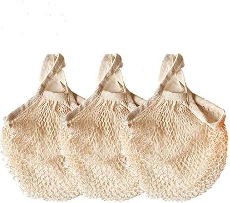 3 pack Reusable Grocery Bags Cotton Net Shopping Tote Ecology Market String Bag Mesh Beach Bags Produce Vegetable Bags