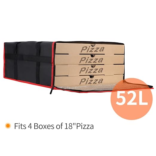 Bodaon Insulated Pizza Delivery Bag, 20" x 20" x 8" Pizza Warmer Bags for Carry Hot, Insulated Food Delivery Bag, Insulated Grocery Bags, Black with Red Edge, 1-Pack | Pizza Warmer Bags for Carry Hot Food, Insulated Food Delivery Bag, Grocery Shopping ...
