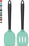 Coukre 2 Pack Silicone Spatula Set,High Heat Resistant, BPA-Free | Dishwasher Safe Kitchen Spatula for Nonstick Pans, Solid & Slotted Turners for Cooking, Sautéing, and Flipping, AquaGreen