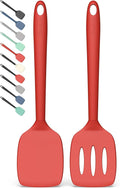 Coukre 2 Pack Silicone Spatula Set,High Heat Resistant, BPA-Free | Dishwasher Safe Kitchen Spatula for Nonstick Pans, Solid & Slotted Turners for Cooking, Sautéing, and Flipping, PureRed
