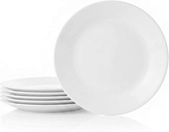 Corelle Vitrelle 6-Piece Salad Appetizer Plate Set Triple Layer Glass and Chip Resistant, 6-3/4-Inch Lightweight Round Plates, Winter Frost White