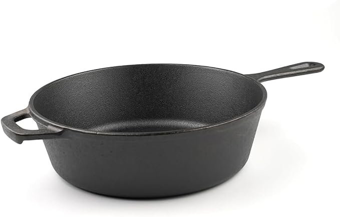 Cast Iron Double Dutch Oven Pot with Skillet Lid, Cast Iron Combo Cooker, Skillet with Lid, Deep Pot with Frying Pan for Bread Baking, Outdoor, Campfire Cooking (3 Quarts)
