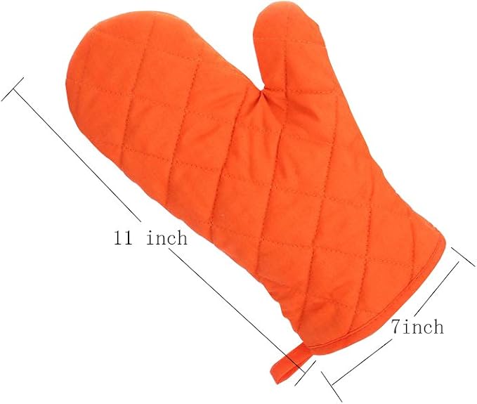 Oven Mitts, Premium Heat Resistant Kitchen Gloves Cotton & Polyester Quilted Oversized Mittens, 1 Pair Orange