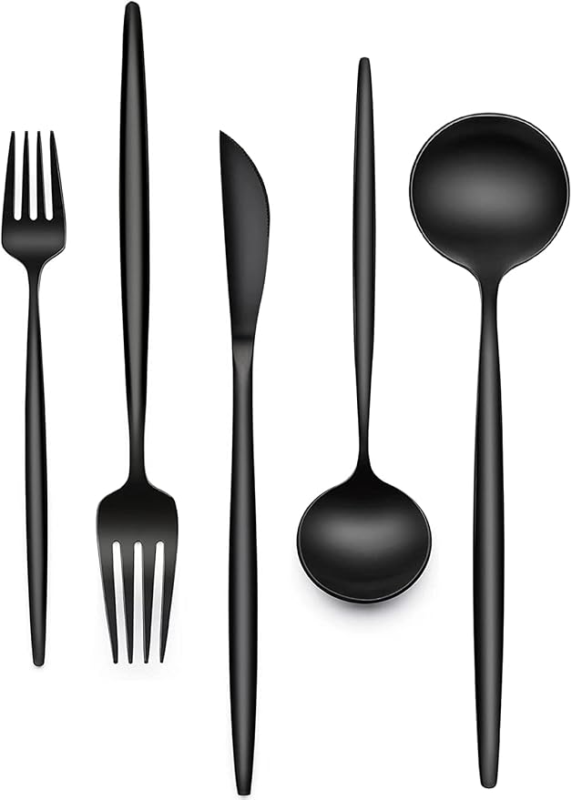 60-Piece 12 Setting Black Silverware, Food-Grade Stainless Steel Flatware Cutlery Set for Home, Office, Restaurant, Hotel
