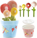 Flower Measuring Spoons Set in Pot - Ceramic Baking Measuring Spoons with Holder for Dry & Wet Ingredients - Cute Flower Figurine - Dishwasher Safe - 1 Tbsp, 1/2 Tsp, 1/4 Tsp - Unique Gift - Blue