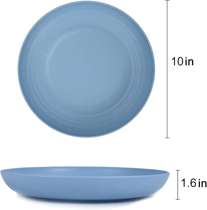 Unbreakable Deep Dinner Plates Wheat Straw Plates Sets Microwave and Dishwasher Safe Plastic Plates for Kitchen, Camping, Picnic, 8 PCS Lightweight Plate for Dessert (Fresh Light, 10 inch)