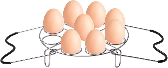 19.5cm Silver Egg Steamer Rack, Heat Resistant Silicone Handle | 19.5cm/7.68inch Steamer Rack Trivet for Instant Pot Accessories Stainless Steel Egg Assit fit, Kitchen Steam Rack Cook 9 Eggs