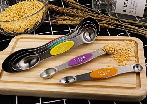 Magnetic Measuring Spoons Set Stainless Steel Dual Sided Measuring Spoons | Stackable Teaspoon Sets of 6 for Measuring Dry and Liquid Ingredients
